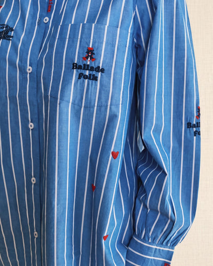 Embroidered Blue Stripe Shirt