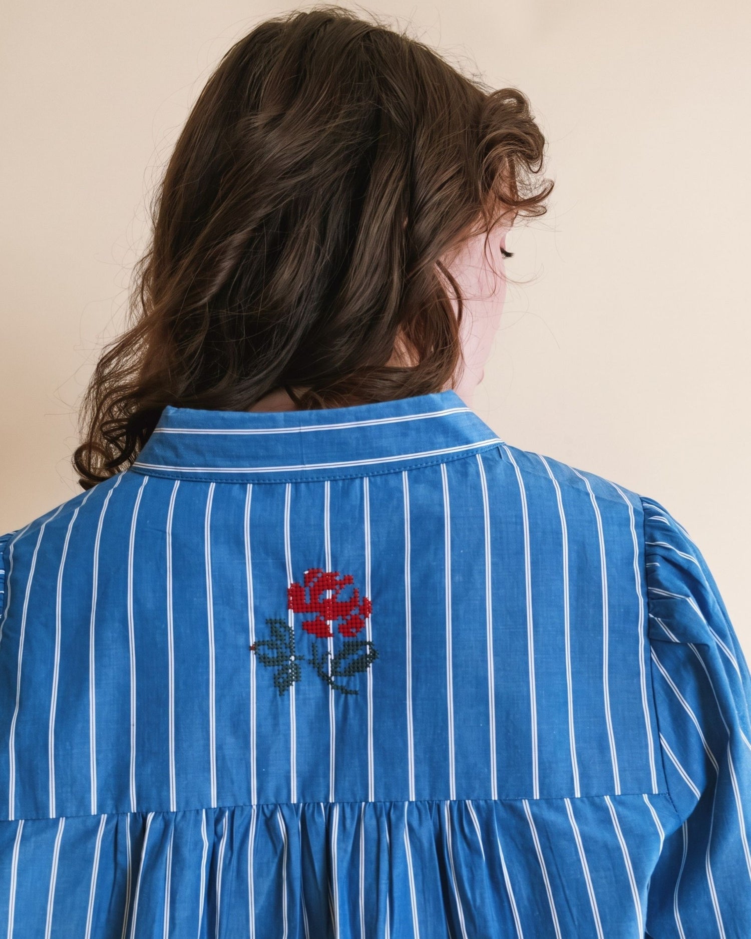 Embroidered Blue Stripe Shirt