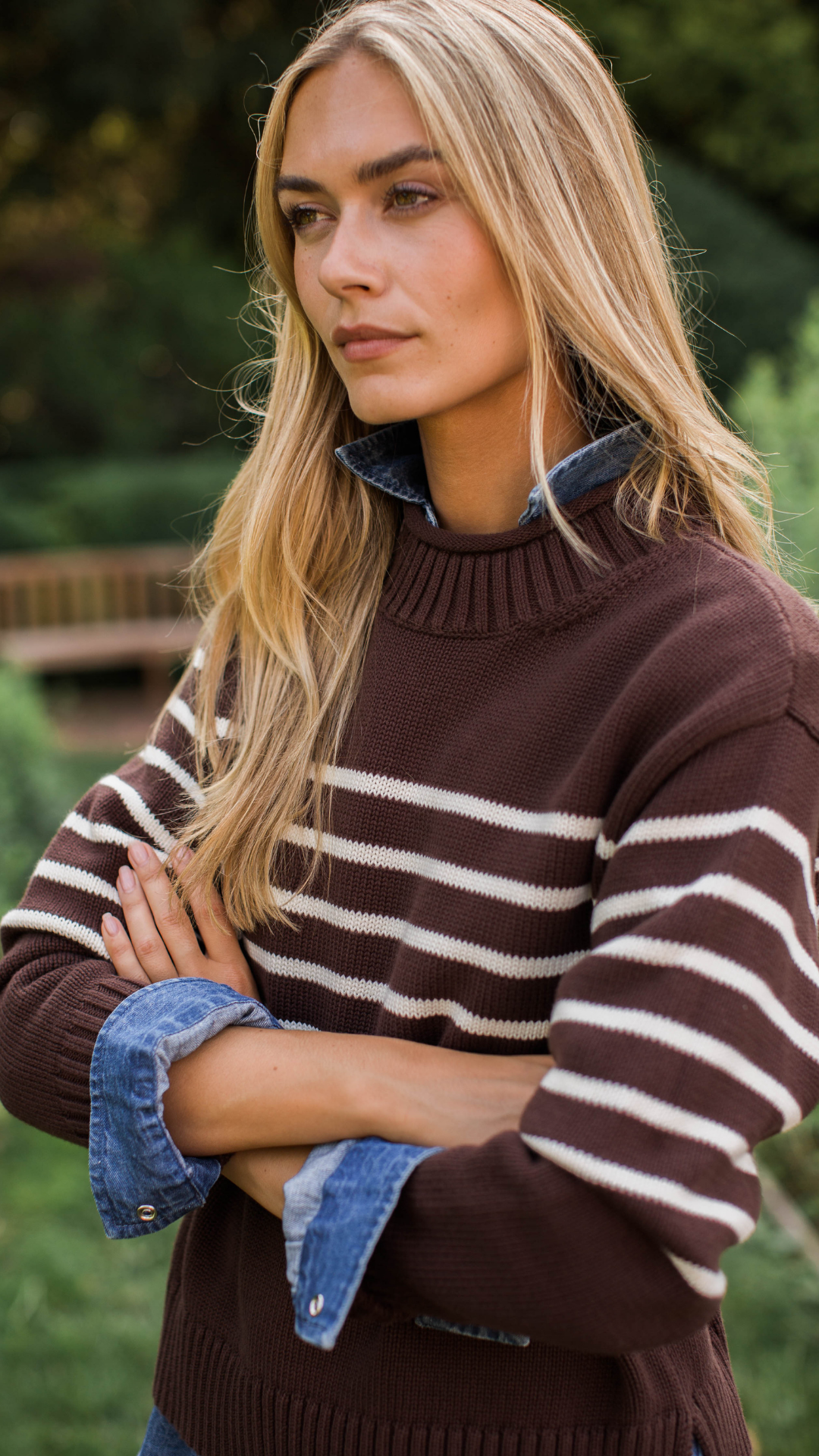 Millie Cotton Rollneck Sweater - Chocolate/Ivory Stripe