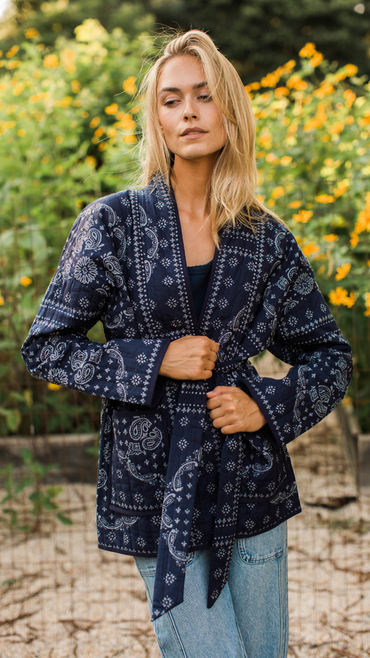 PRE-ORDER Quilted Cotton Jacket - Navy Bandana