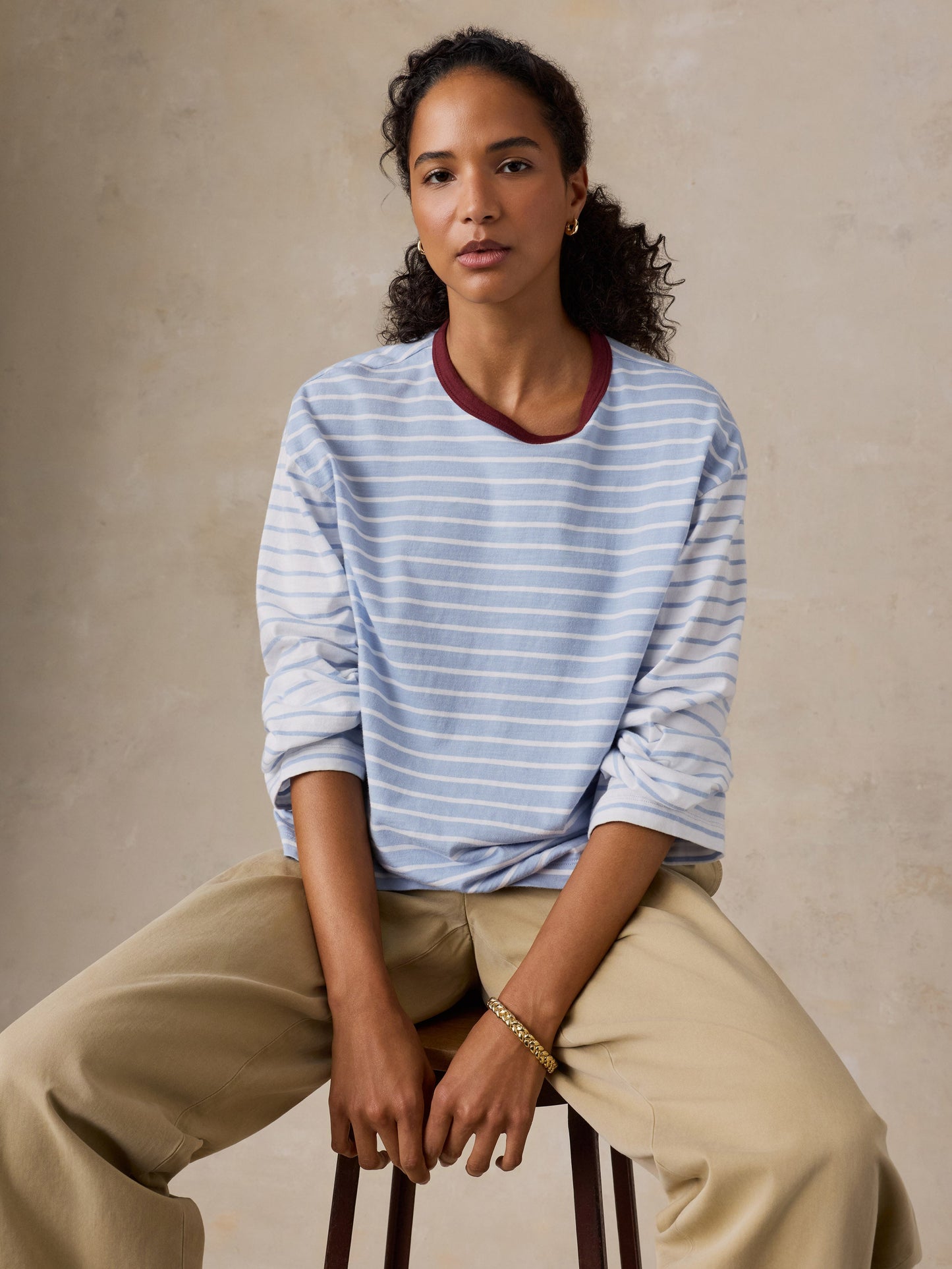 Sunwashed Long-Sleeve Retro Tee - Coldstream Stripe