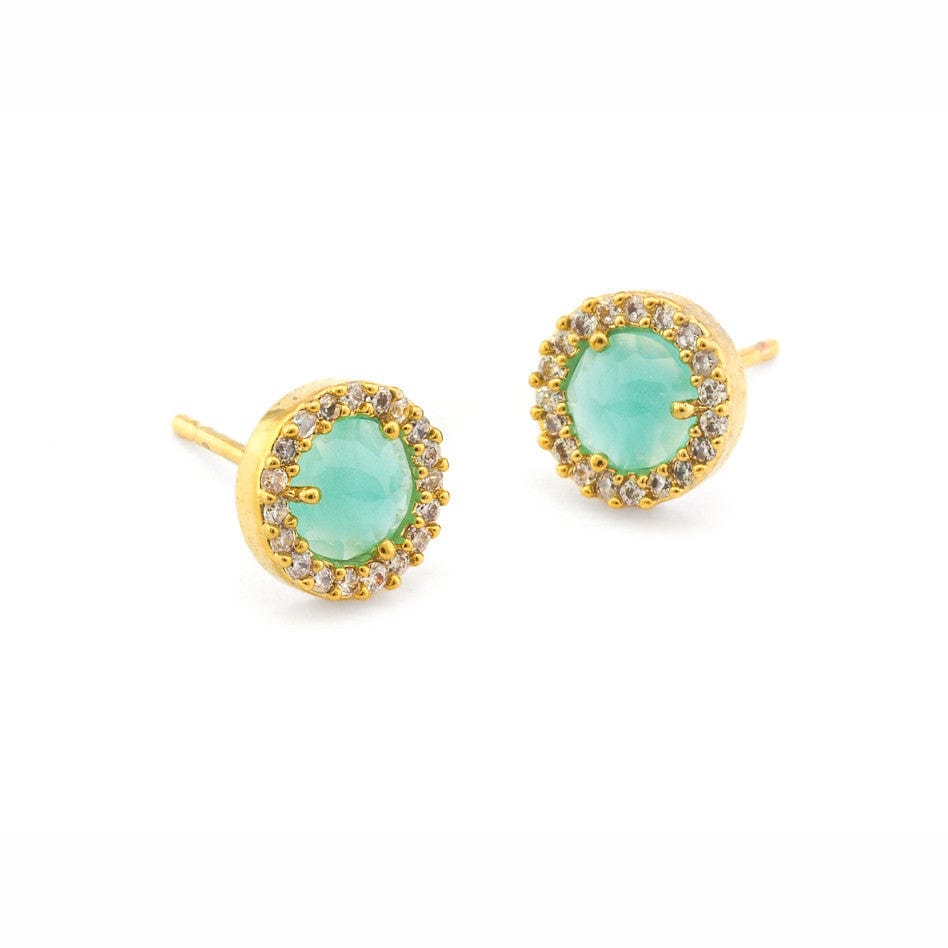 Small Pavé Glass Earrings in Gold / Mint