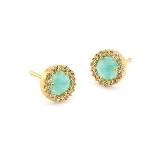 Small Pavé Glass Earrings in Gold / Mint