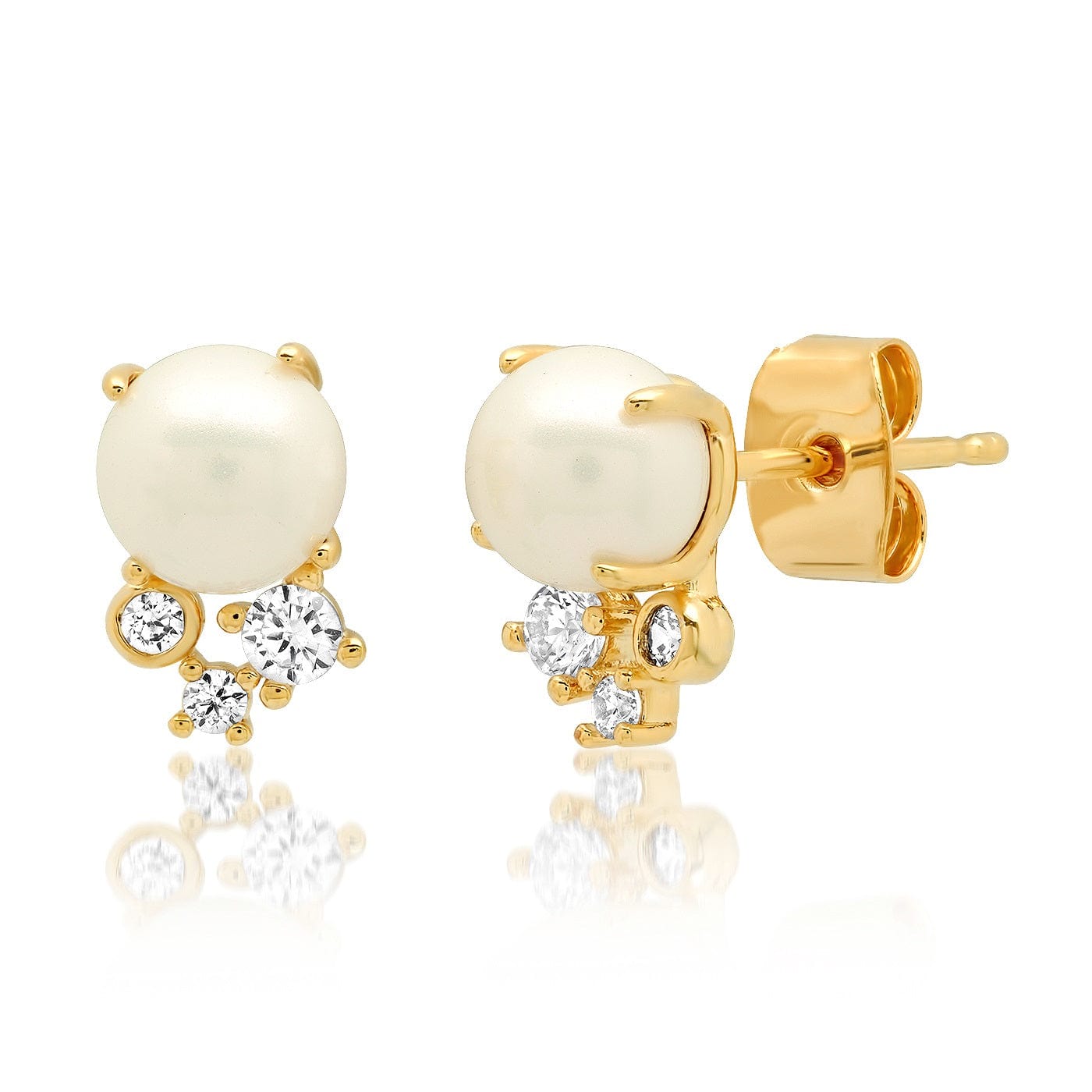Simple Pearl Stud With Cz Cluster