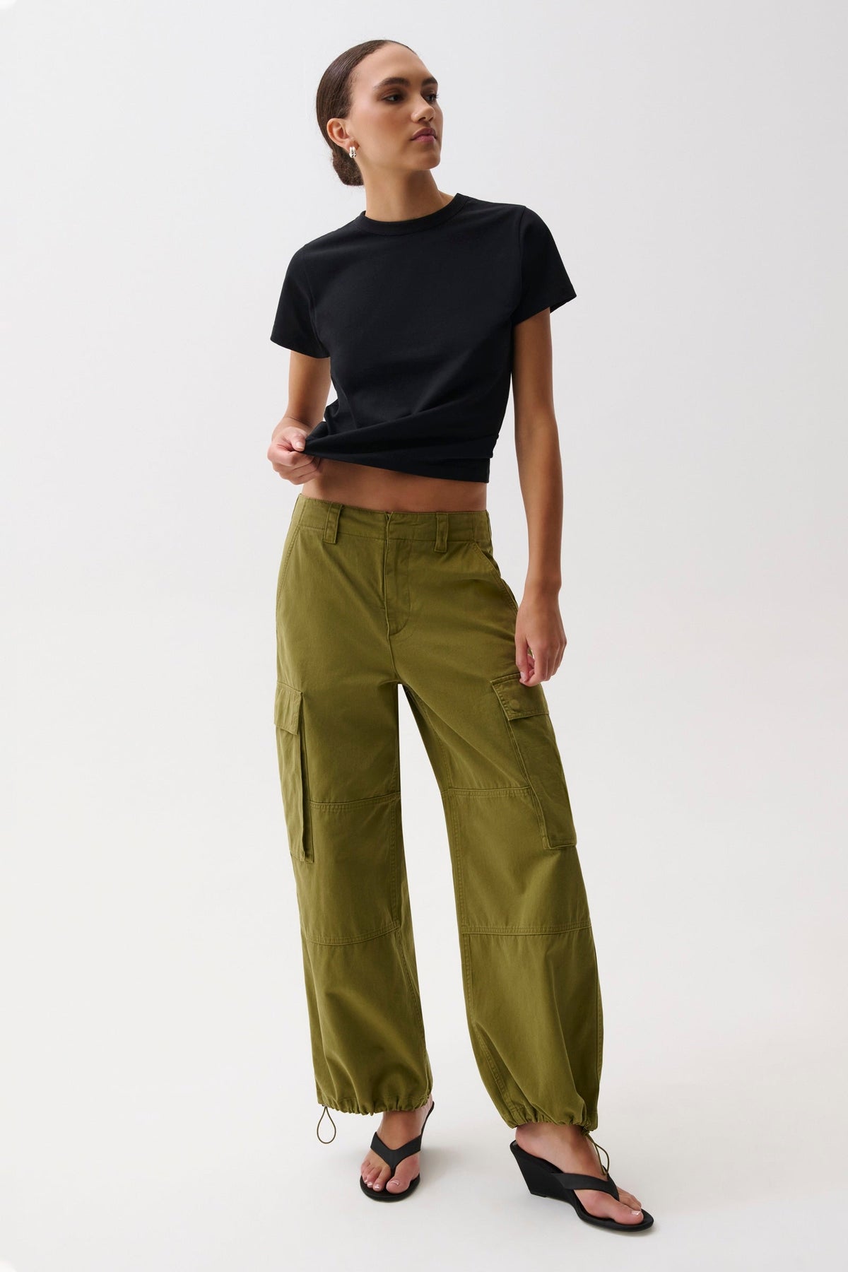 Petra Drawstring Harem Cargo Pant in Deep Moss