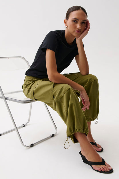 Petra Drawstring Harem Cargo Pant in Deep Moss