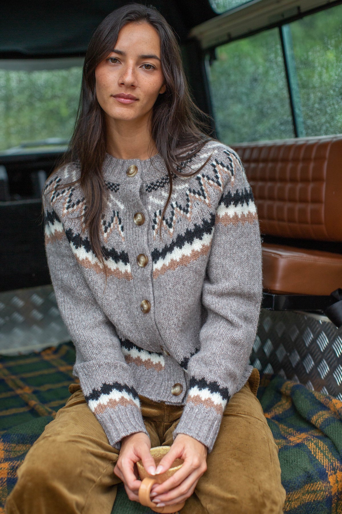 New England Fair Isle Cardigan - Mushroom Heather