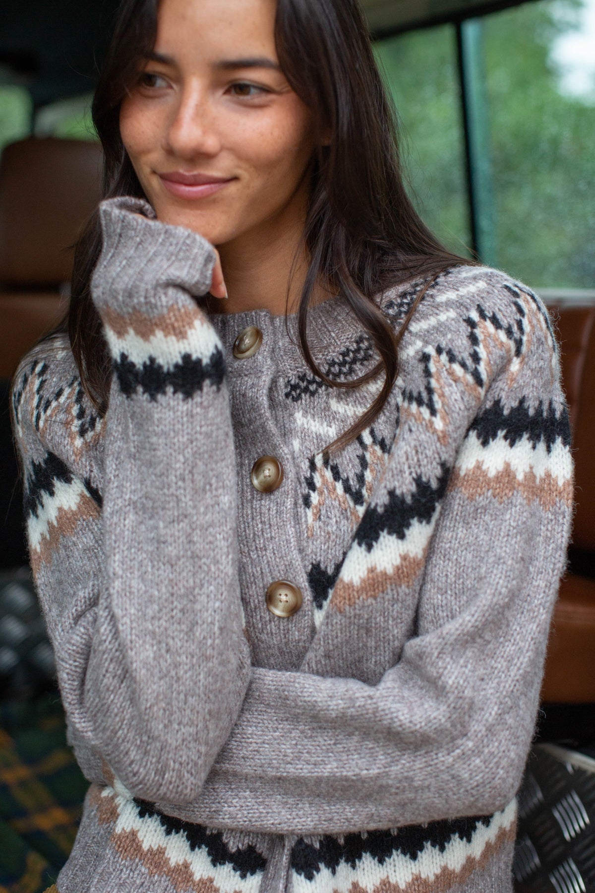 New England Fair Isle Cardigan - Mushroom Heather