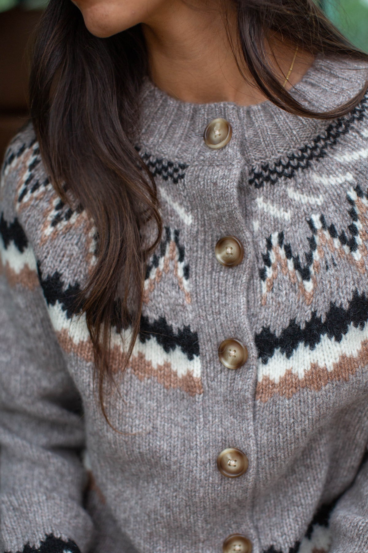 New England Fair Isle Cardigan - Mushroom Heather