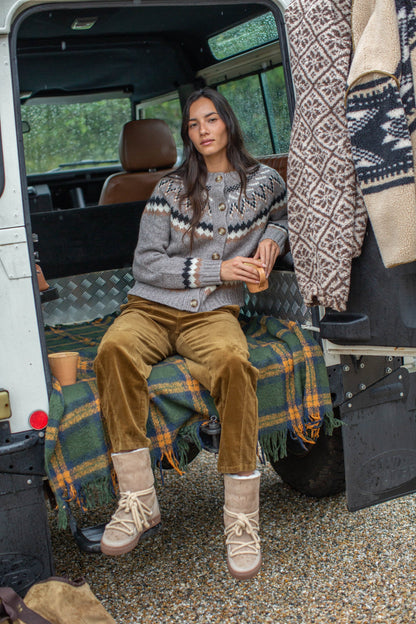 New England Fair Isle Cardigan - Mushroom Heather