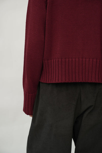 Sian Organic Cotton Knitted Cardigan in Bordeaux