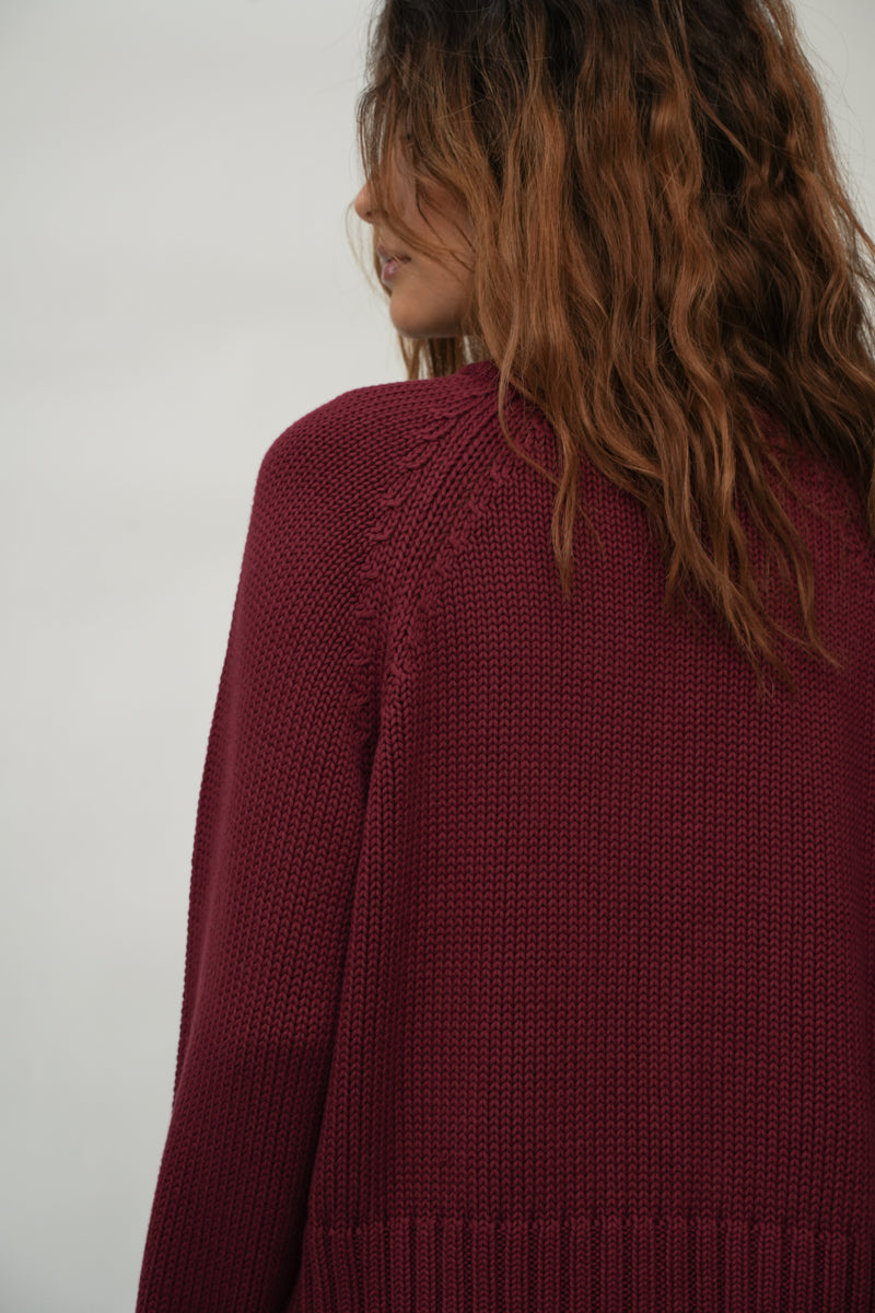 Sian Organic Cotton Knitted Cardigan in Bordeaux