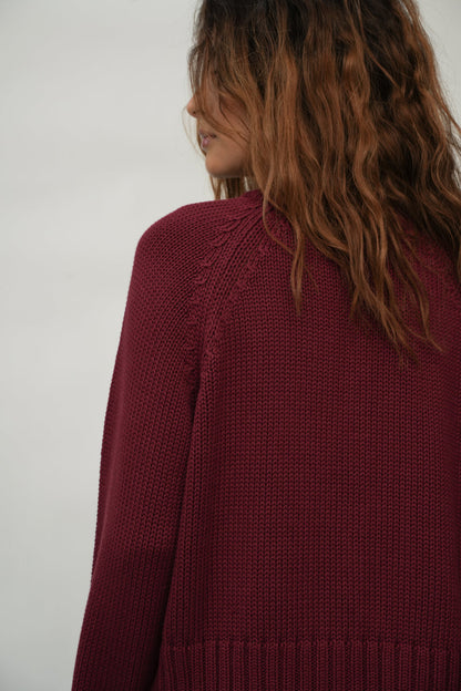 Sian Organic Cotton Knitted Cardigan in Bordeaux