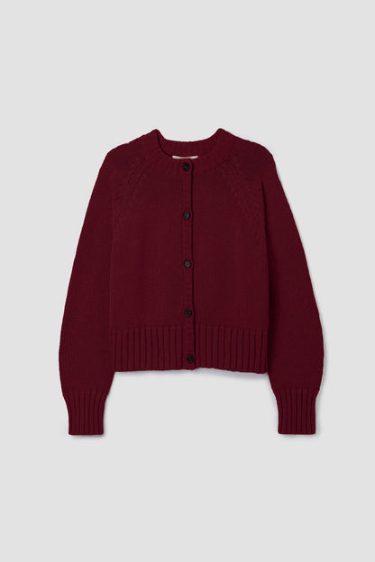 Sian Organic Cotton Knitted Cardigan in Bordeaux