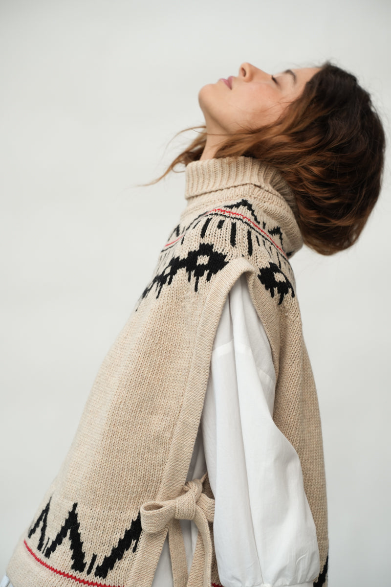 Kanon-Sue Recycled Wool Knitted Vest in Cream Marl Fairisle