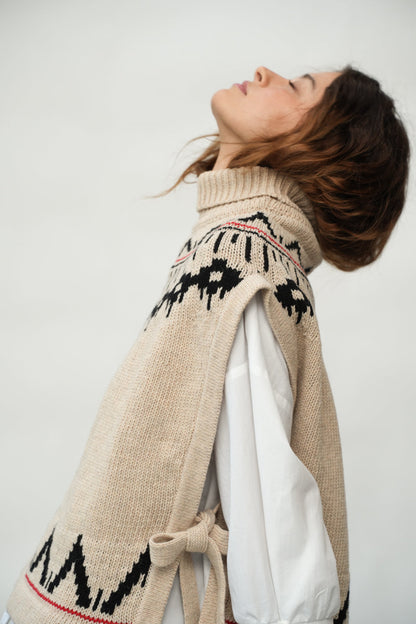 Kanon-Sue Recycled Wool Knitted Vest in Cream Marl Fairisle
