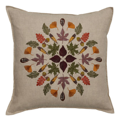 Embroidered Fall Leaves Throw Pillow