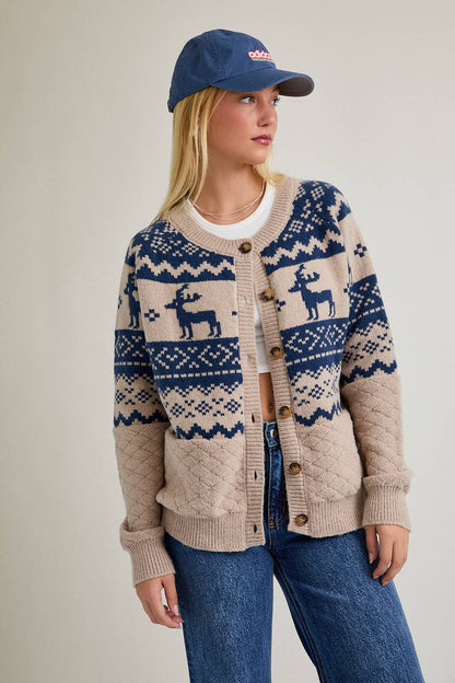 Cozy Crew-Neck Nordic Cardigan