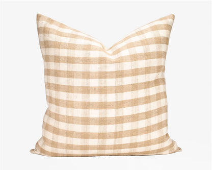 Reva Check - Tan Pillow + Down Insert