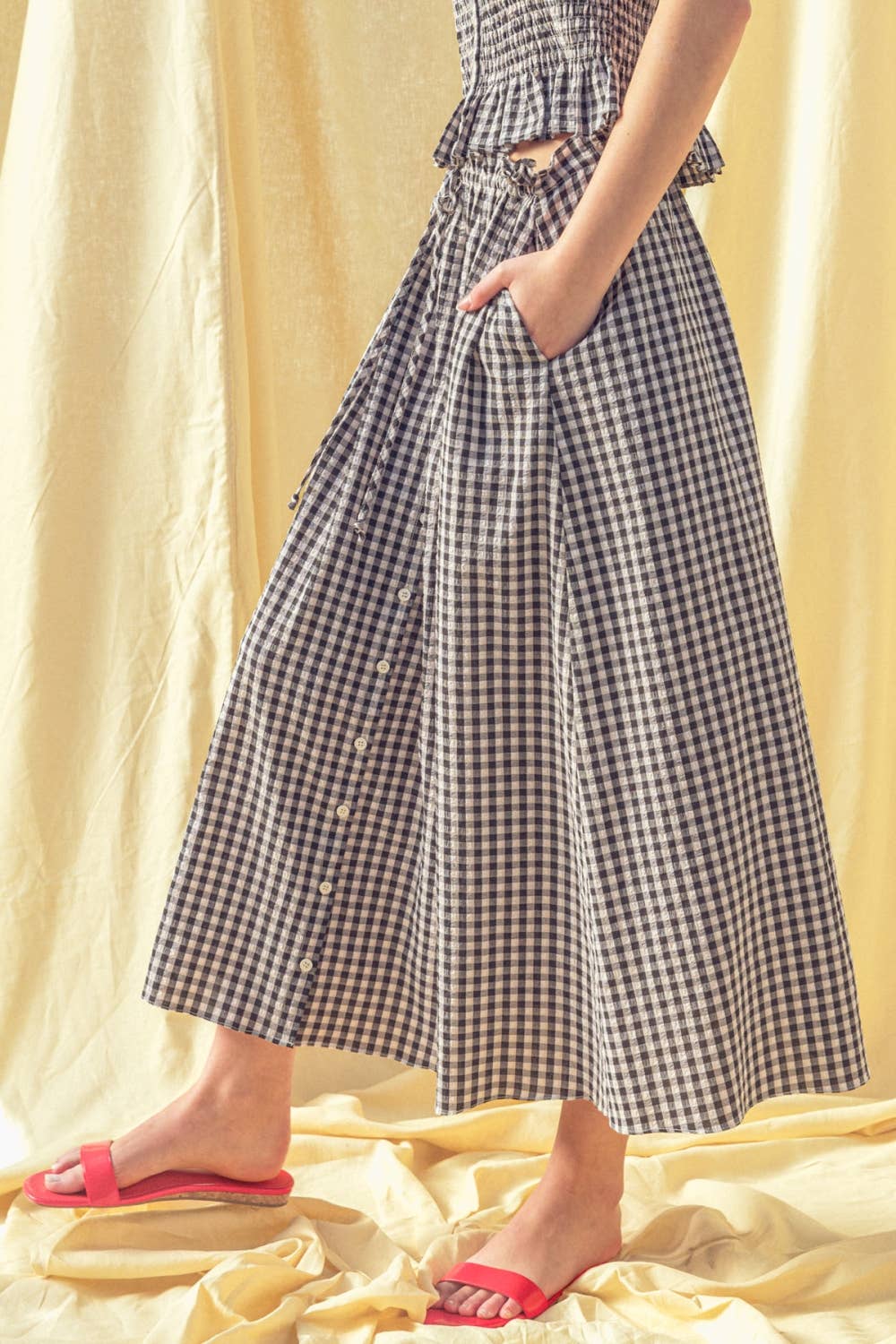 Black Check Gingham Pattern Long Skirt