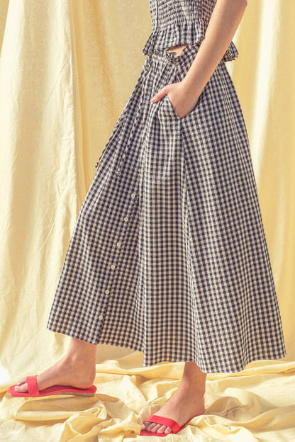 Black Check Gingham Pattern Long Skirt