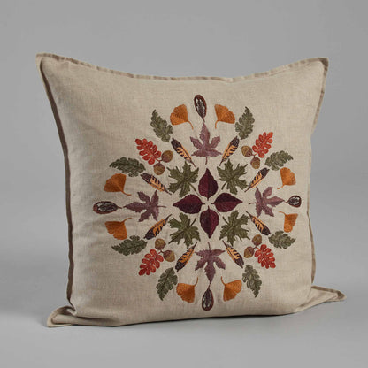 Embroidered Fall Leaves Throw Pillow