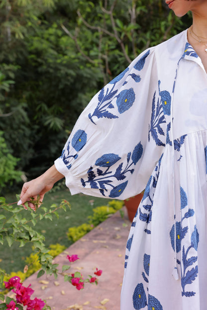 Taj Maxi Dress Indigo Flower Block Print