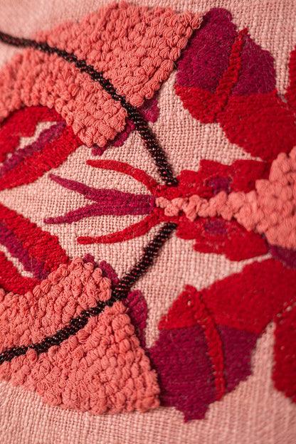 Lobster Embroidered & Tufted Pink Pillow