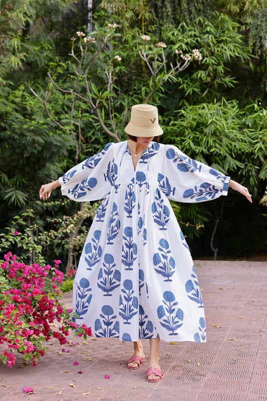 Taj Maxi Dress Indigo Flower Block Print