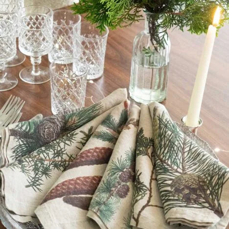 Conifer Trees Linen Napkins Set of 6 Different Patterns