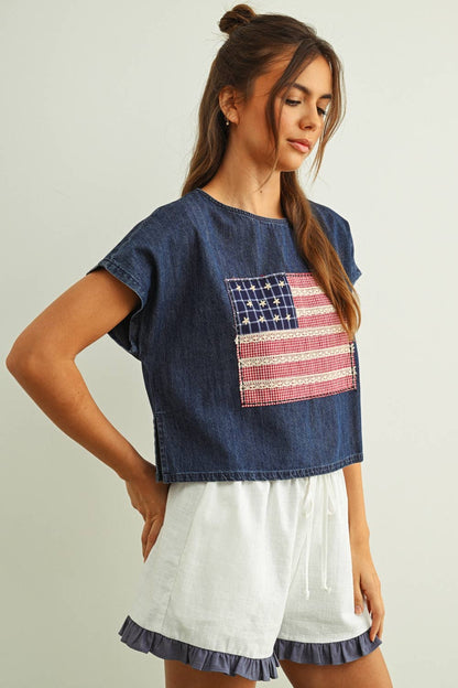Flag Patched Dolman Sleeve Top