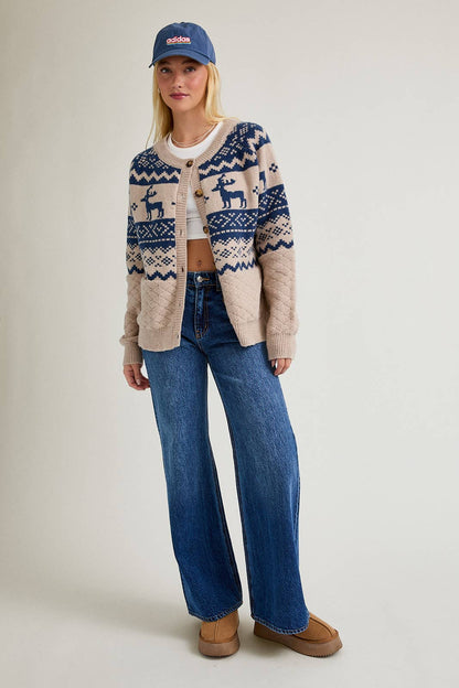 Cozy Crew-Neck Nordic Cardigan