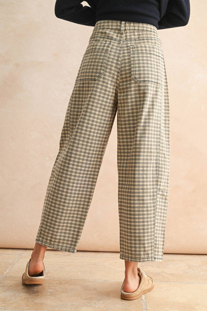Mini Checker Barrel Pants in Navy and White Check