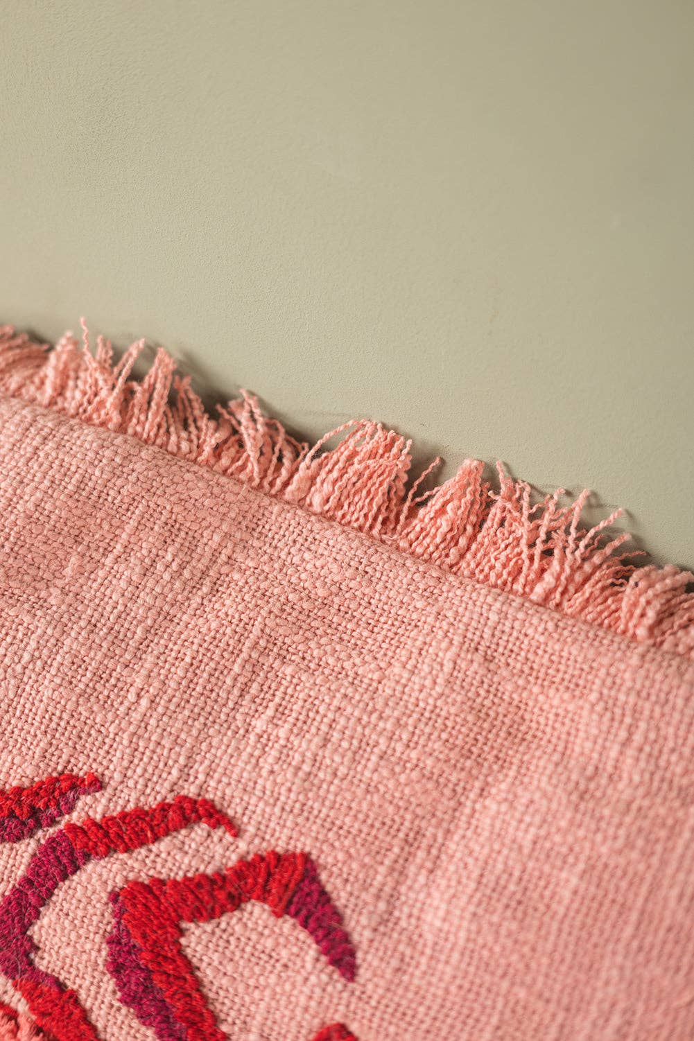 Lobster Embroidered & Tufted Pink Pillow
