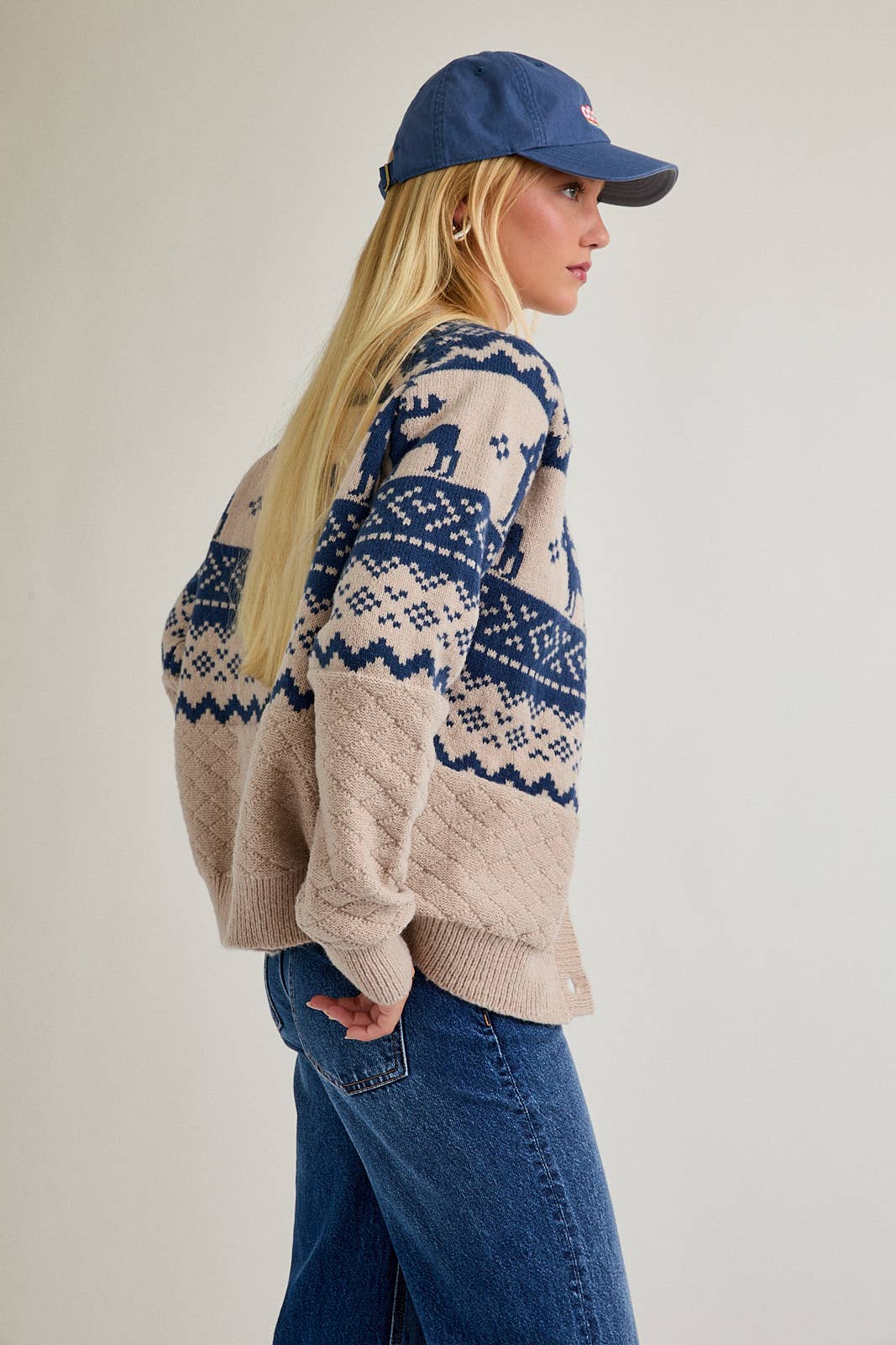 Cozy Crew-Neck Nordic Cardigan