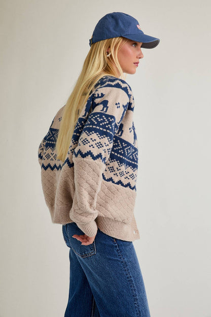Cozy Crew-Neck Nordic Cardigan