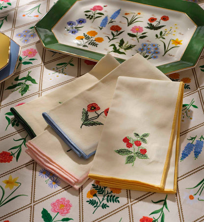 Garden Study Embroidered Cotton Napkins, Assorted Set of 4