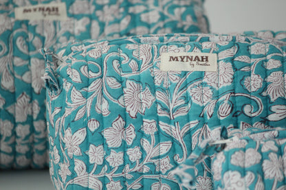 Teal thistle print travel/makeup/organizer/bag-Set of 3 