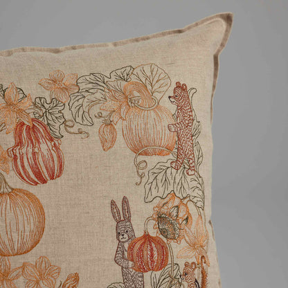 Embroidered Pumpkin Patch Throw Pillow