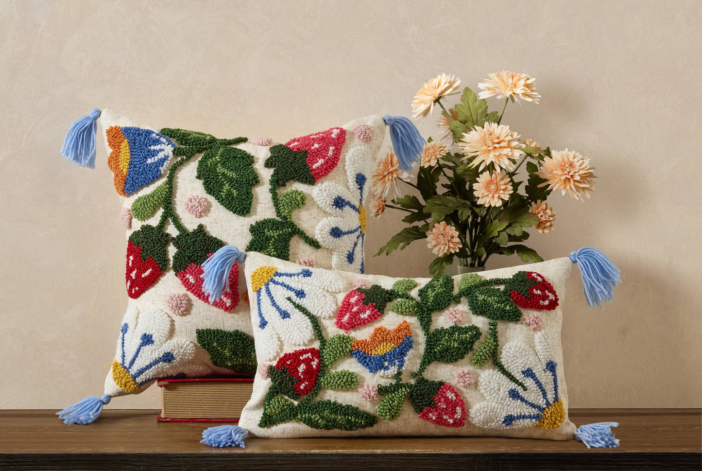Strawberry Garden Tufted Hook Pillow