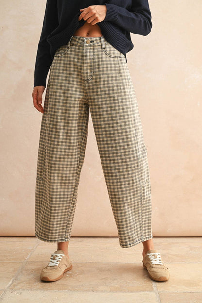 Mini Checker Barrel Pants in Navy and White Check