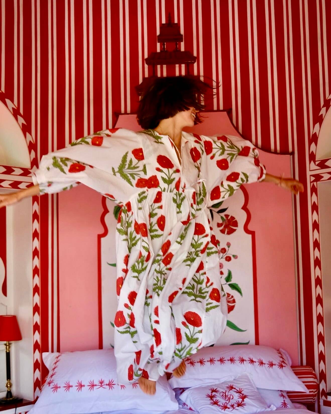 Taj Maxi Dress Red Flower Block Print