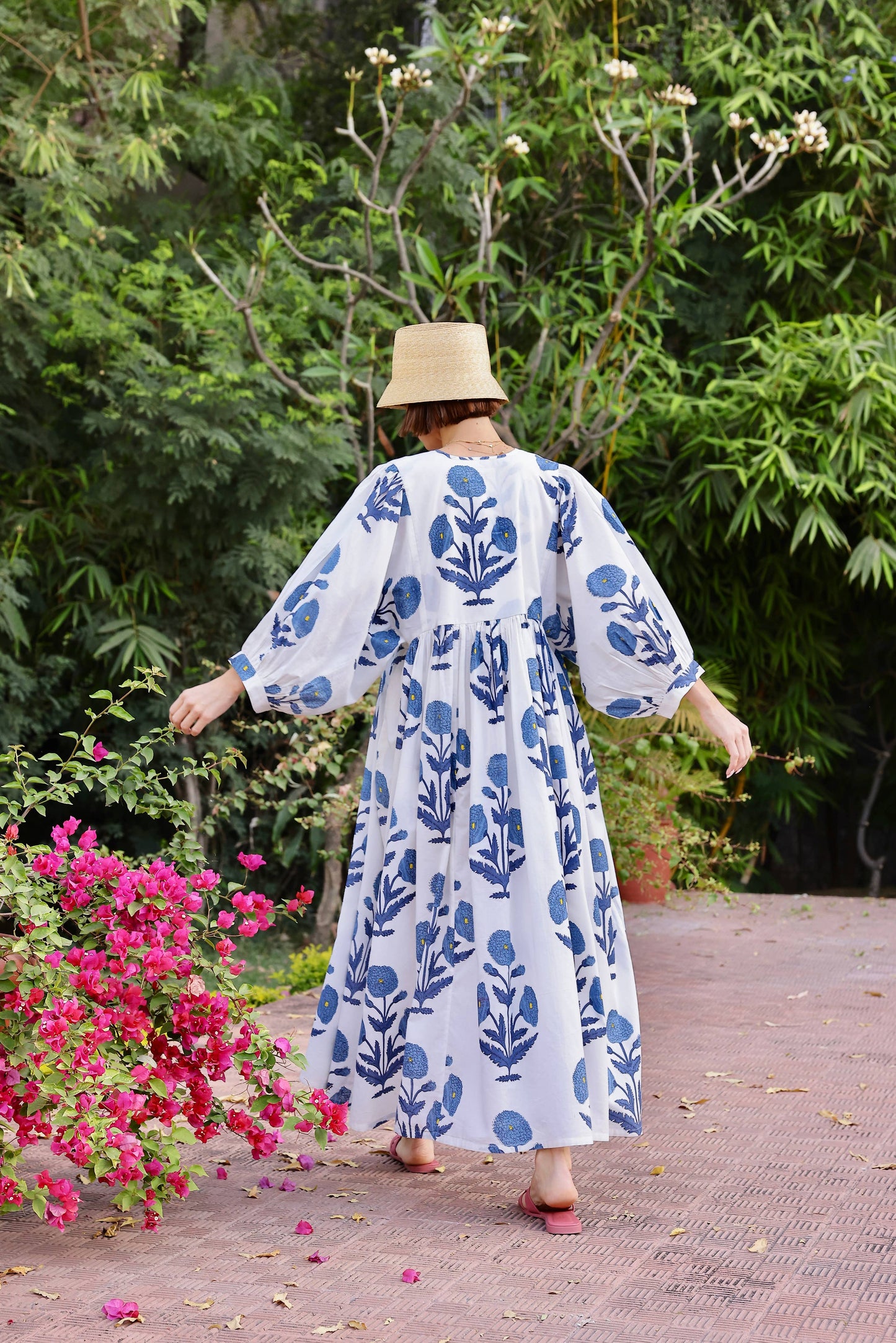 Taj Maxi Dress Indigo Flower Block Print