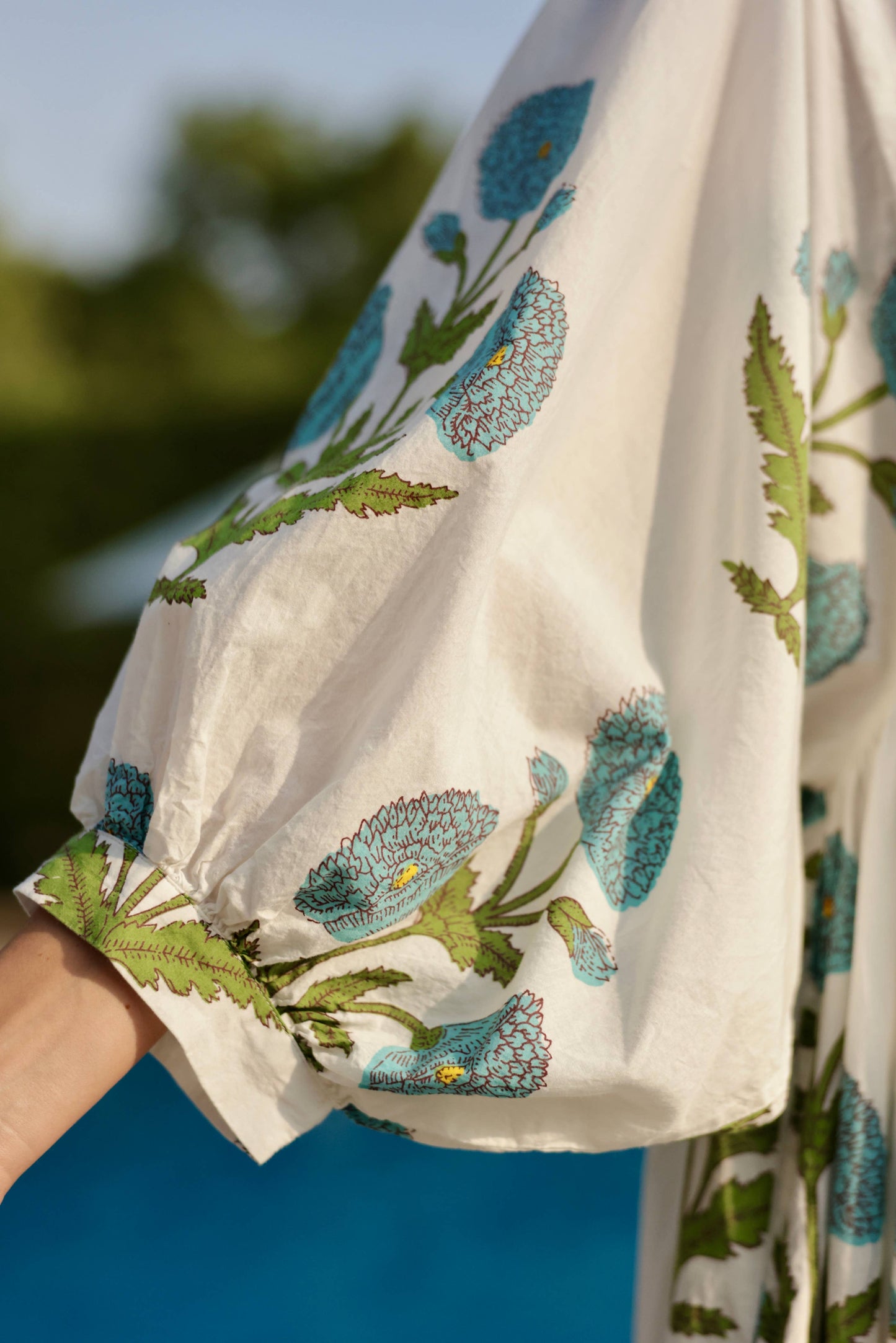 Taj Maxi Dress Blue Flower Block Print