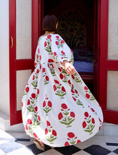 Taj Maxi Dress Red Flower Block Print