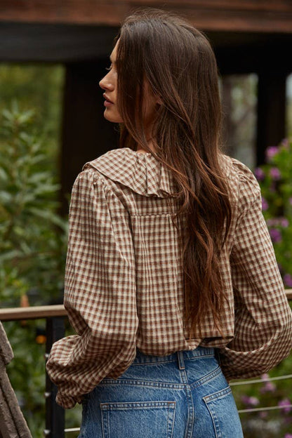 Woven Cotton Gingham Ruffled Blouse