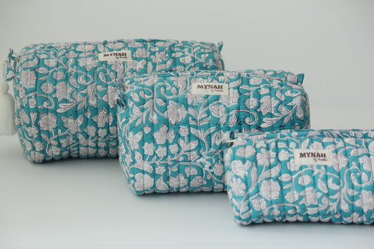 Teal thistle print travel/makeup/organizer/bag-Set of 3 
