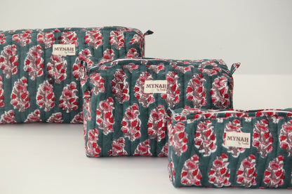 Emerald motif print travel/make up/organizer/bag-Set of 3