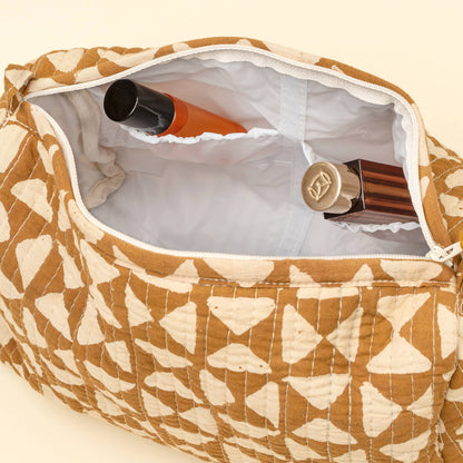 Zyra Block Print Vanity Pouches S/3, Ochre