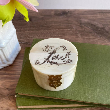 Round Bone Ring Box Engraved w/ "Love" - 2-1/4"